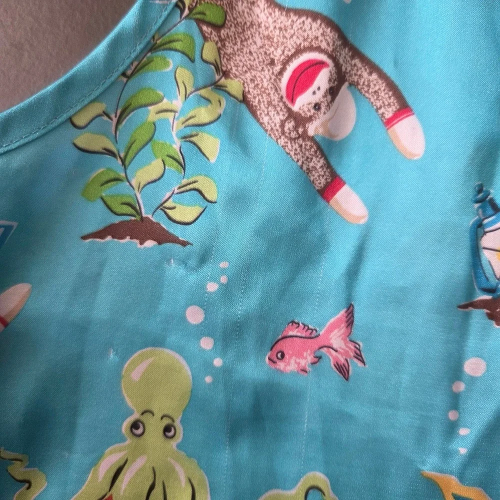 Nick & Nora Girls XL 16 Scuba Sock Monkey Under the Sea Nightgown Turquoise Blue